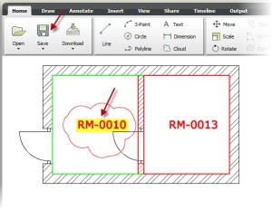 Room number revised in AutoCAD WS on mobile device.